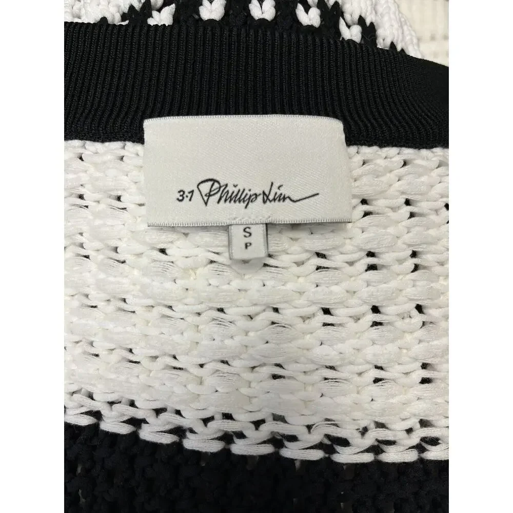 3.1 PHILLIP LIM Black And White Knit Chunky Bold Striped Zip-Up Sweater Jacket S - Picture 4 of 5